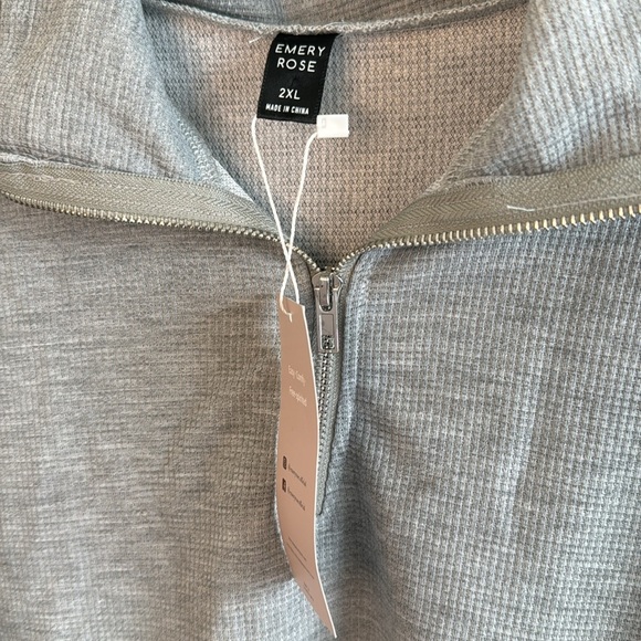Emery Rose Gray Knit Long Sleeve Pullover 1/4 Zip Sweater - Picture 2 of 8